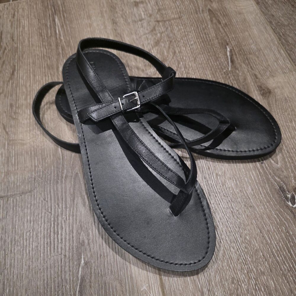 Pilcro x Anthropologie Leather Black Slingback Thong Sandals Flat Size 40 US 9 - Picture 3 of 4